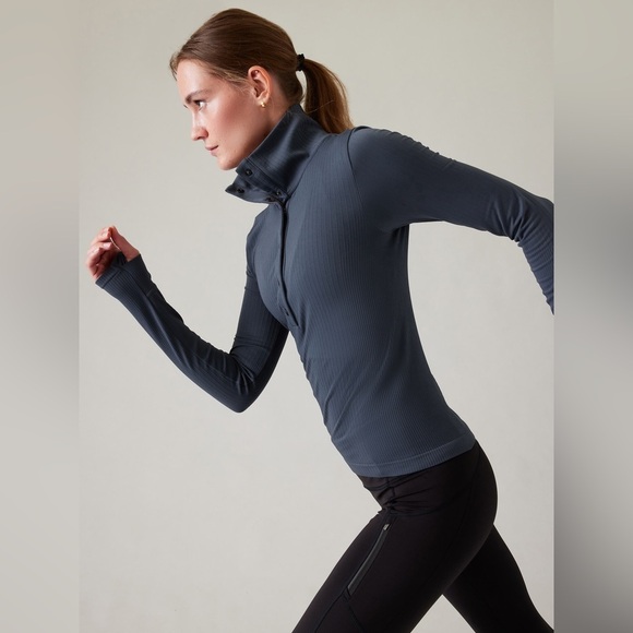 Athleta Long Sleeve Women's Size Large Grey-Blue Flurry‎ Seamless Henley - Picture 4 of 10